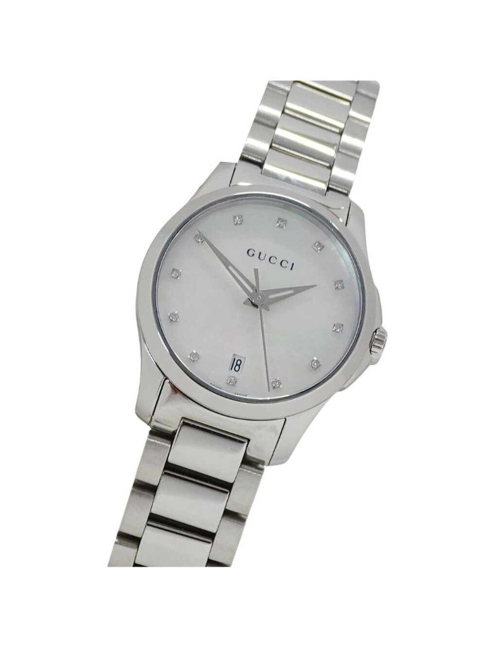 Gucci Watch G-Timeless Shell Diamond Date Quartz Stainless Steel 126.5 Silver